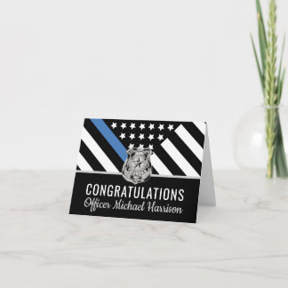 Afstuderen van politie blauwe lijnvlag gefelicitee kaart