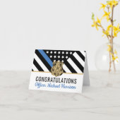 Afstuderen van politie blauwe lijnvlag gefelicitee kaart (Gele Bloem)