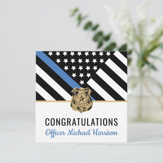 Afstuderen van politie blauwe lijnvlag gefelicitee kaart (Staand voorkant)