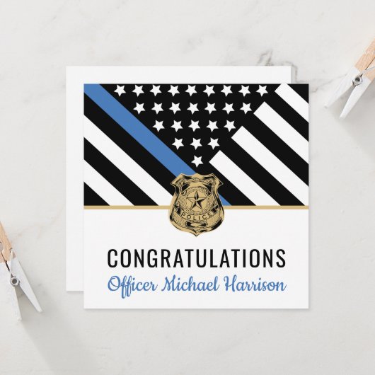 Afstuderen van politie blauwe lijnvlag gefelicitee kaart (Voorkant / Achterkant in situ)