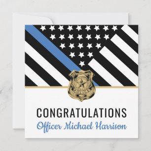 Afstuderen van politie blauwe lijnvlag gefelicitee kaart