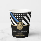 Afstuderen van politie blauwe lijnvlag gefelicitee papieren bekers (Voorkant)