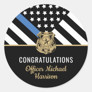Afstuderen van politie blauwe lijnvlag gefelicitee ronde sticker