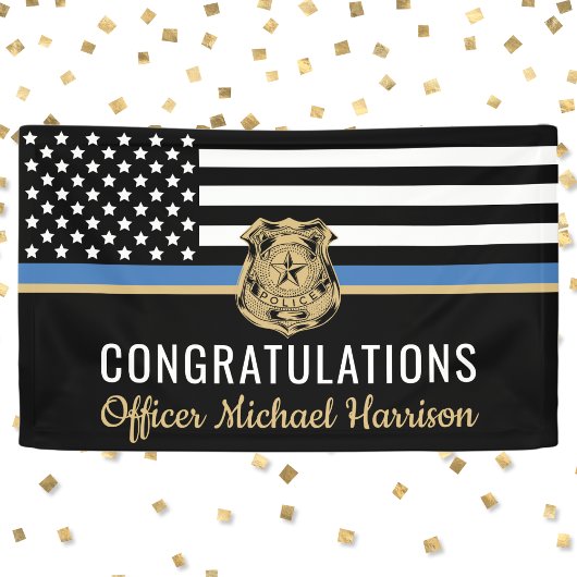 Afstuderen van politie blauwe lijnvlag gefelicitee spandoek