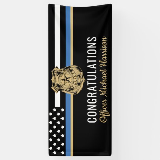 Afstuderen van politie blauwe lijnvlag gefelicitee spandoek (Verticaal)