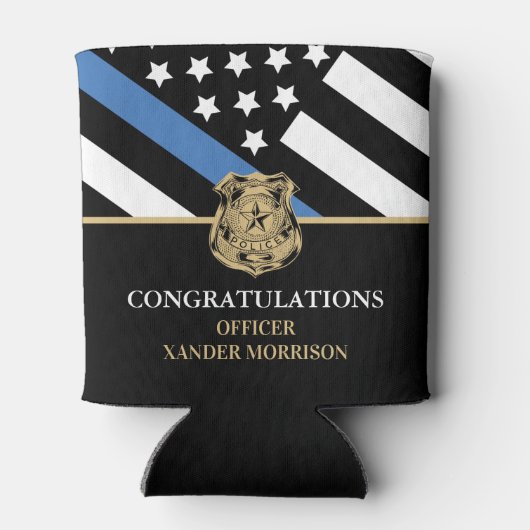 Afstuderen van politieacademie Thin Blue Line Blikjeskoeler (Achterkant)