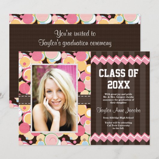 Afstuderen van Polka Dot Foto Aankondigingen (Voorkant / Achterkant)