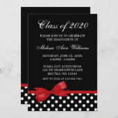 Afstuderen van Red Bow Polka Dots Kaart (Voorkant / Achterkant)