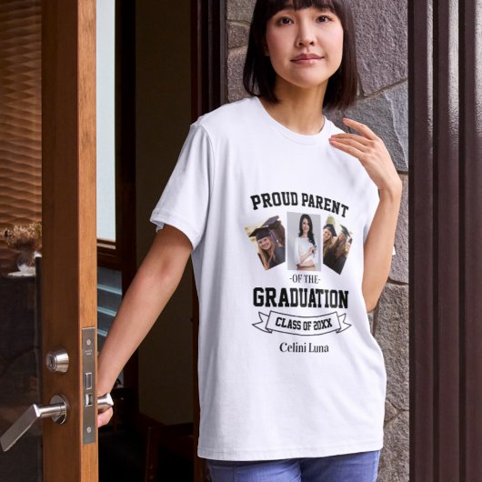 Afstuderen van trots ouder 3 foto collage t-shirt