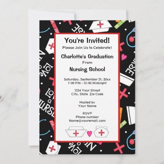 Afstuderen van verpleegschool Celebration Black Wh Kaart (Achterkant)