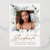 Afstuderen van White Floral Greenery Folie Folie Uitnodiging (Voorkant)