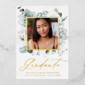 Afstuderen van White Floral Greenery Folie Folie Uitnodiging (Voorkant)