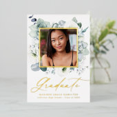 Afstuderen van White Floral Greenery Folie Folie Uitnodiging (Staand Voorkant)