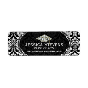 Afstuderen van zwart-wit, Floral, Paisley, Pet 4 Etiket