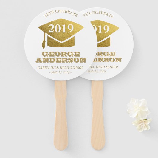 Afstuderen ventilatoren - Goud Afstudeerder Handwaaier (Voorkant en achterkant)