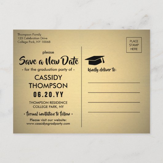 Afstuderen Verander de datum van de zwarte goudupd Aankondigingskaart (Achterkant)