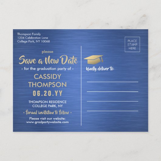 Afstuderen Verander de datum waarop de blauwe goud Aankondigingskaart (Achterkant)