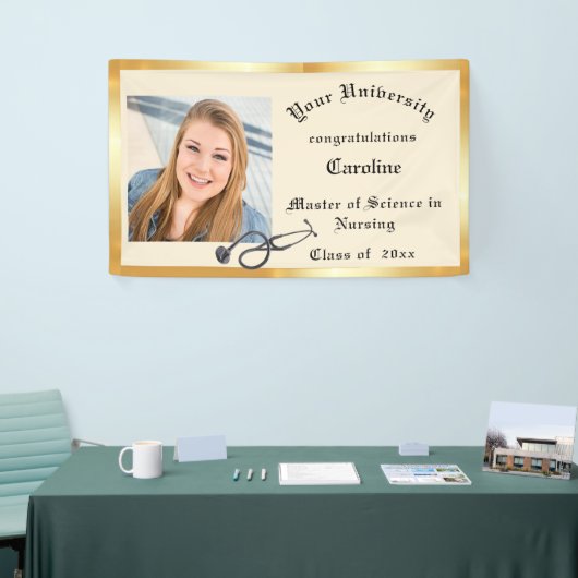 Afstuderen, Verpleegkundige, Goudfolie, Douanefoto Spandoek (Beurs)