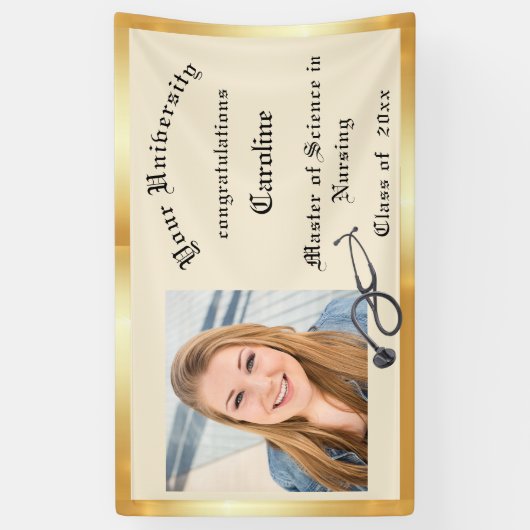 Afstuderen, Verpleegkundige, Goudfolie, Douanefoto Spandoek (Verticaal)