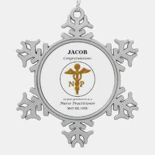 Afstuderen verpleegkundige praktiserer gefelicitee tin sneeuwvlok ornament