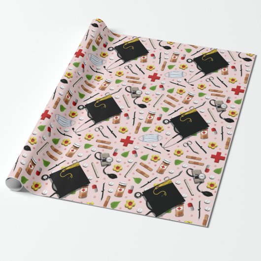 Afstuderen verpleegschool cadeaupapier (Uitgerold)