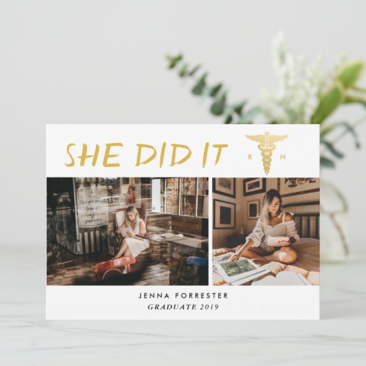 Afstuderen verpleegschool Ze deed het scriptfoto Kaart (Staand voorkant)