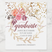 Afstuderen Verpleegster Doctor Floral Gold Glitter Wijn Etiket (Enkel label)