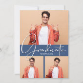 Afstuderen Verticaal 3 Foto Blauw Afstuderen Aankondiging (Voorkant)