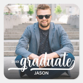 Afstuderen vet fotoscript vierkante sticker