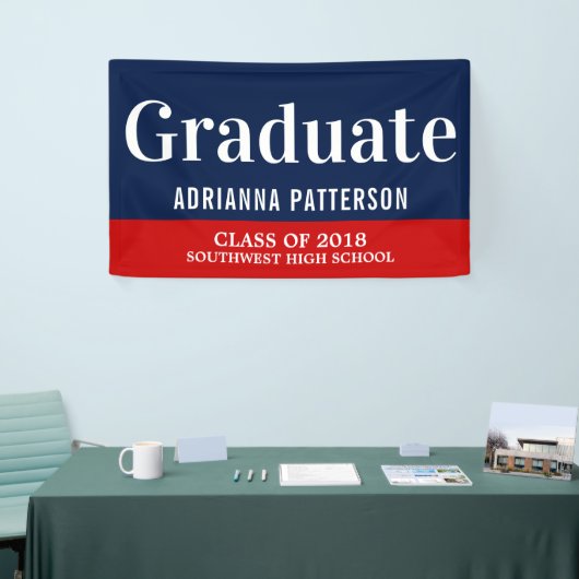 Afstuderen vet | Navy Blue Red Spandoek (Beurs)