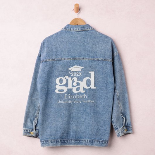 Afstuderen Vet Wit Typografie Pet Monogram Naam Denim Jacket (Hangar)