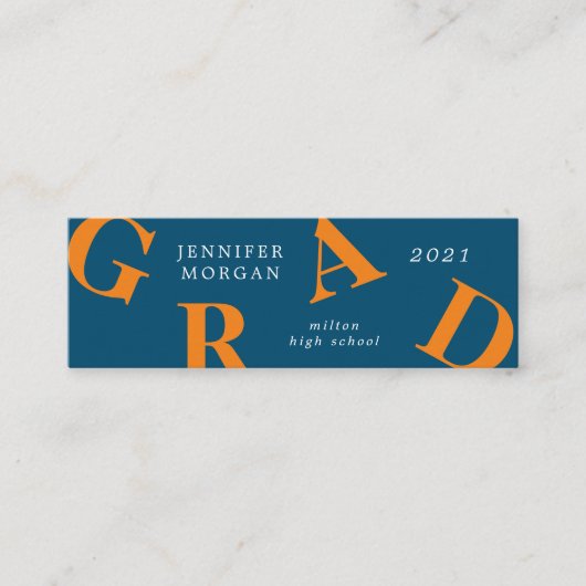 afstuderen vetgedrukte letters schoolkleuren Naam  Mini Visitekaartje (Voorkant)