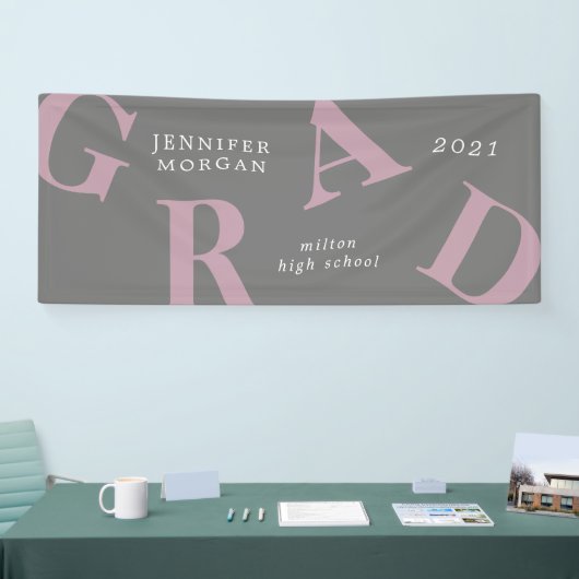 afstuderen vetgedrukte letters schoolkleuren Naam  Spandoek (Beurs)
