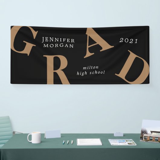 afstuderen vetgedrukte letters schoolkleuren spandoek (Beurs)