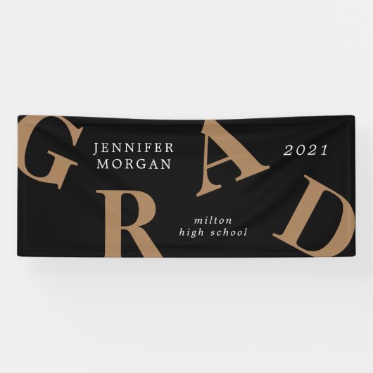 afstuderen vetgedrukte letters schoolkleuren spandoek (Horizontaal)