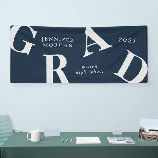 afstuderen vetgedrukte letters schoolkleuren spandoek (Beurs)