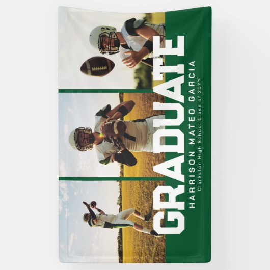 Afstuderen vettig groen drie foto-afstuderen spandoek (Verticaal)