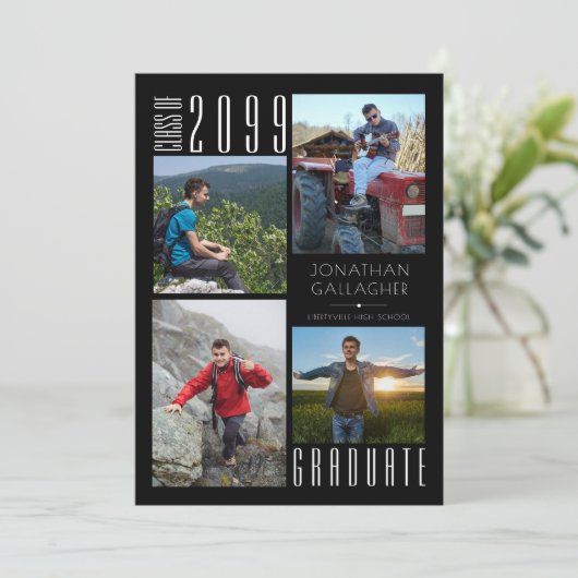 Afstuderen Vier foto's zwart-wit Aankondiging (Staand voorkant)