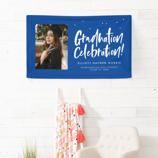Afstuderen viering blauwe afstuderen foto spandoek (Insitu)