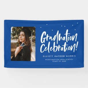 Afstuderen viering blauwe afstuderen foto spandoek