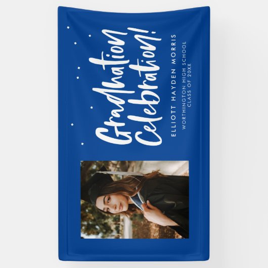 Afstuderen viering blauwe afstuderen foto spandoek (Verticaal)