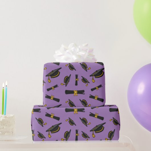 Afstuderen Viering Paarse Naadloze Patroonkunst Cadeaupapier (Feestgeschenken)