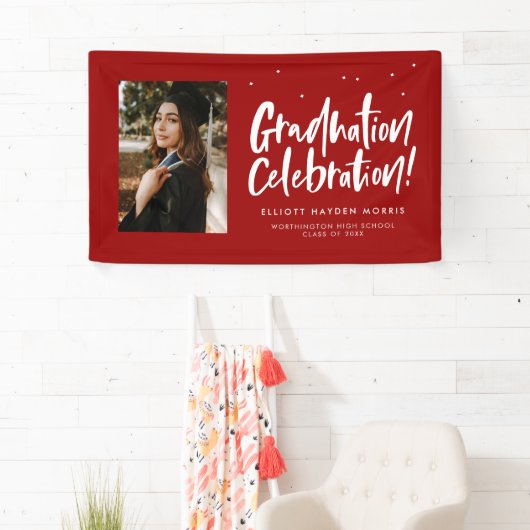 Afstuderen viering rood handbeletterd afstuderen spandoek (Insitu)