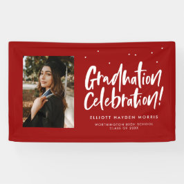 Afstuderen viering rood handbeletterd afstuderen spandoek