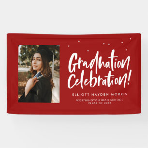 Afstuderen viering rood handbeletterd afstuderen spandoek