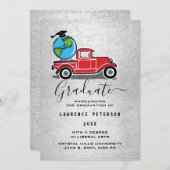 Afstuderen Vintage Afstudeerder Wereldbol  Pet Aankondiging (Voorkant / Achterkant)