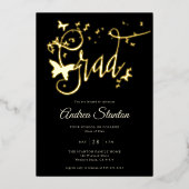 Afstuderen Vlinders Afstudeerder Kalligrafie Elega Folie Uitnodiging (Voorkant)