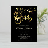 Afstuderen Vlinders Afstudeerder Kalligrafie Elega Folie Uitnodiging (Staand Voorkant)