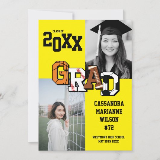 Afstuderen Voetbal Basketball Football Geel Kaart (Voorkant)