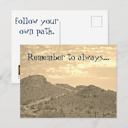 Afstuderen Volg je eigen pad woestijnwandeling Briefkaart (Voorkant / Achterkant)